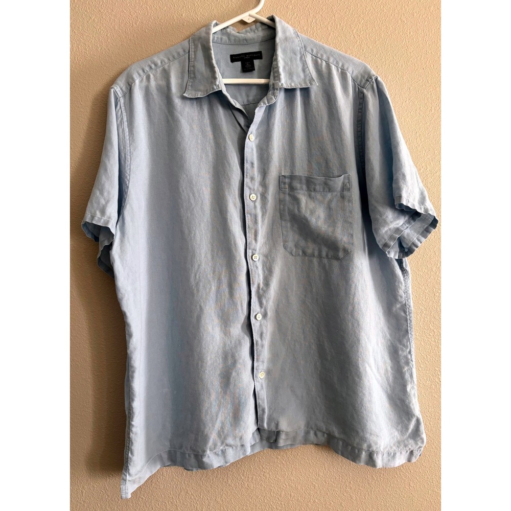 Banana Republic Button Down Mens XL Blue Linen Resortwear Preppy Beach